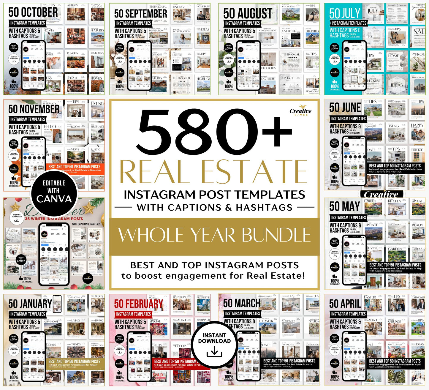 12 Monthly Realtor Social Media Posts Bundle