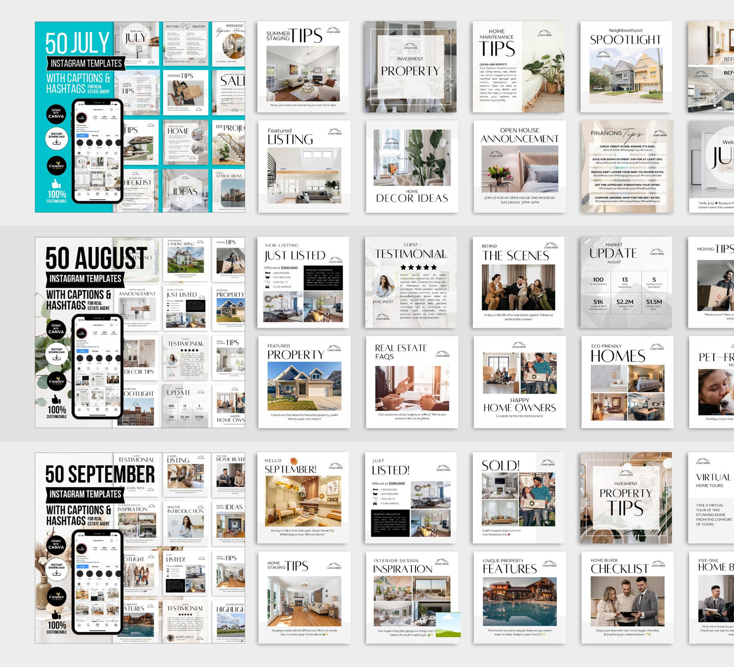 12 Monthly Realtor Social Media Posts Bundle