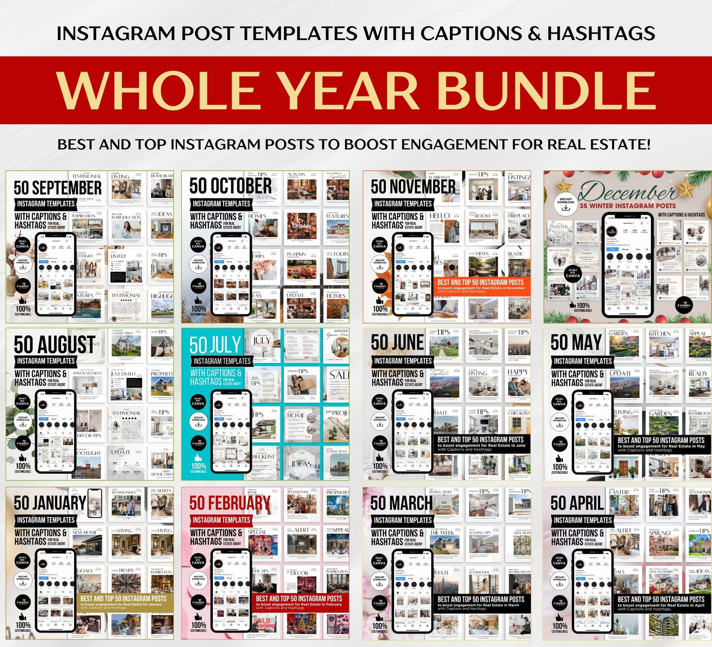 12 Monthly Realtor Social Media Posts Bundle