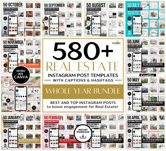 12 Monthly Realtor Social Media Posts Bundle