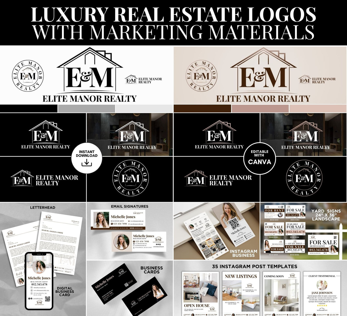 Luxury Real Estate Logo Realtor with Marketing Bundle
