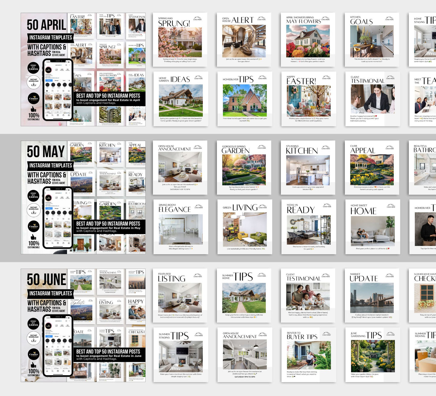 12 Monthly Realtor Social Media Posts Bundle