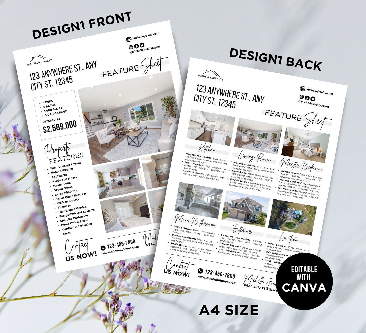 Real Estate Home Feature Sheet Flyer Templates