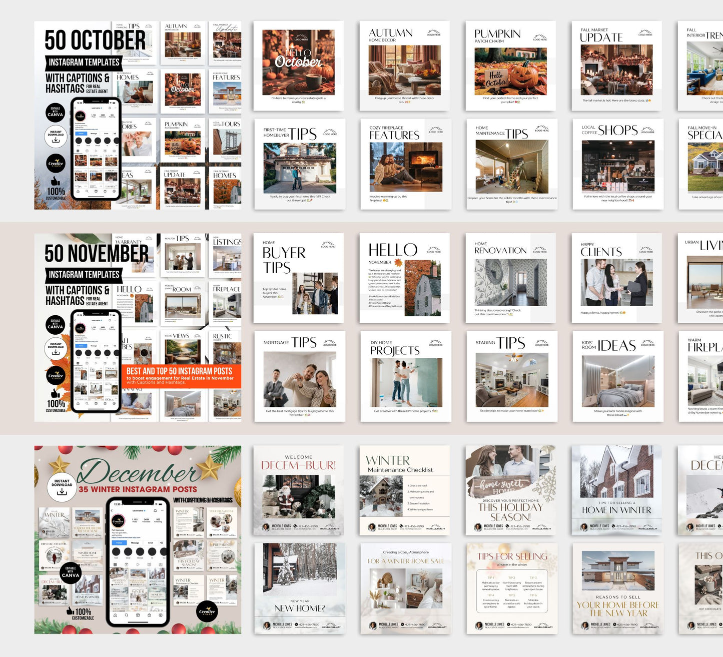 12 Monthly Realtor Social Media Posts Bundle