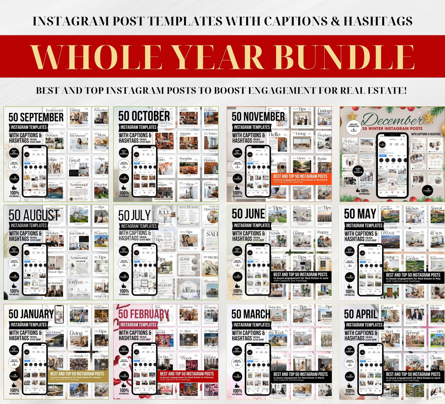 Full Year Real Estate Instagram Post with Captions Hashtags
